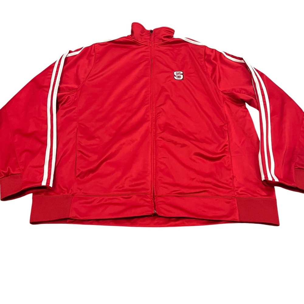Adidas Track Jacket Mens XL Red NC State Wolfpack Full Zip 3 Stripe Sportswear